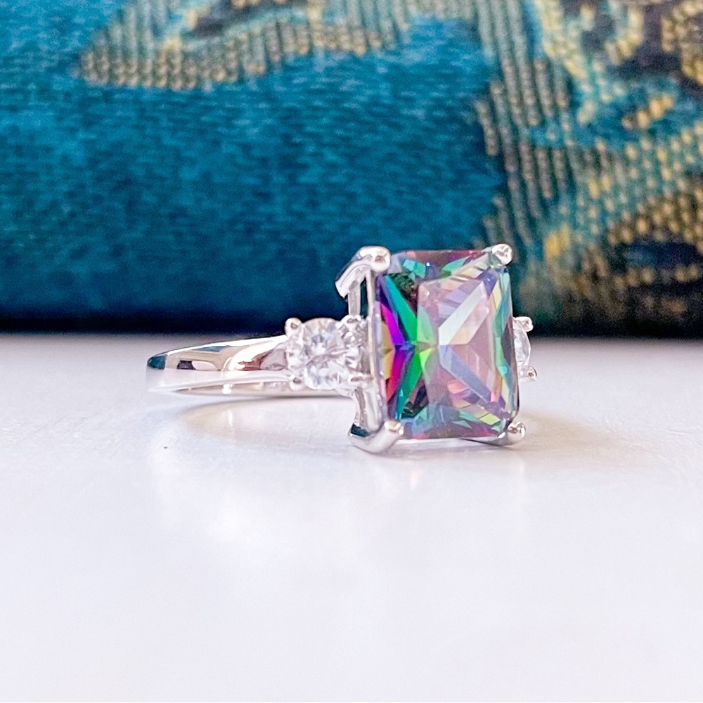 925 Triple Rectangular Topaz CZ Ring Sz 8